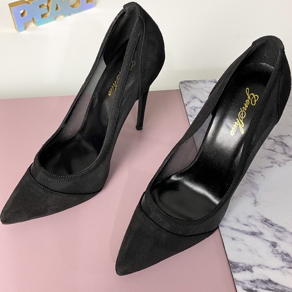 Boutique Mesh & Faux Suede Black Stiletto Heels Size 7 - Picture 3 of 7